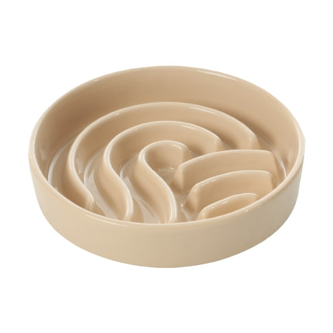 The Wave - Slow Feeder Dog Bowl Beige No Wood Stand
