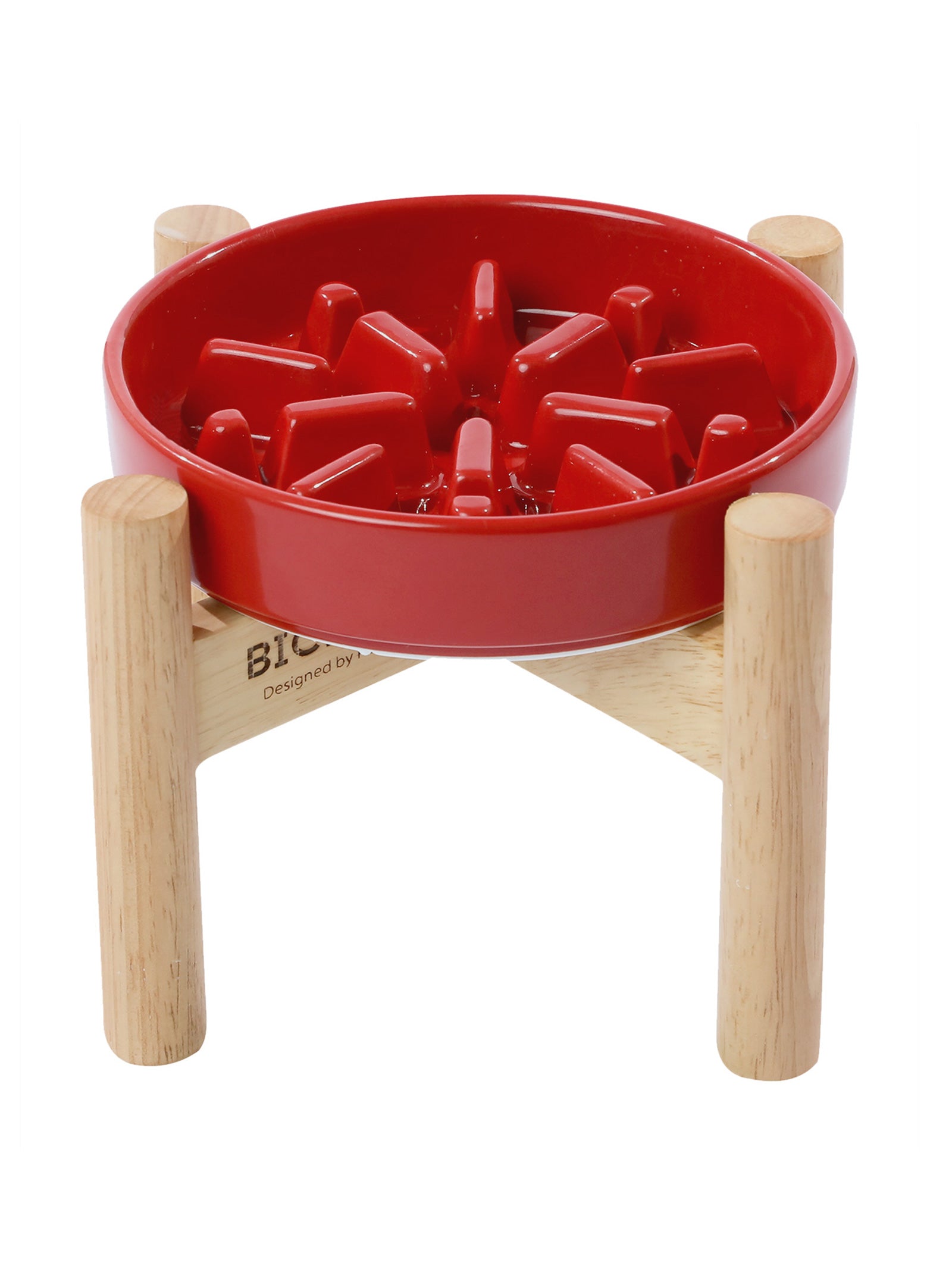 The Spark - Slow Feeder Dog Bowl Red Wood Stand