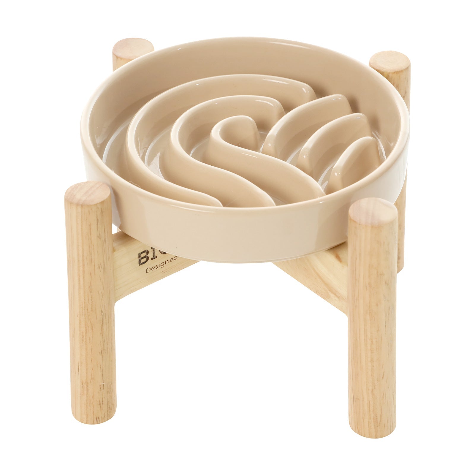 The Wave - Slow Feeder Dog Bowl Beige Wood Stand
