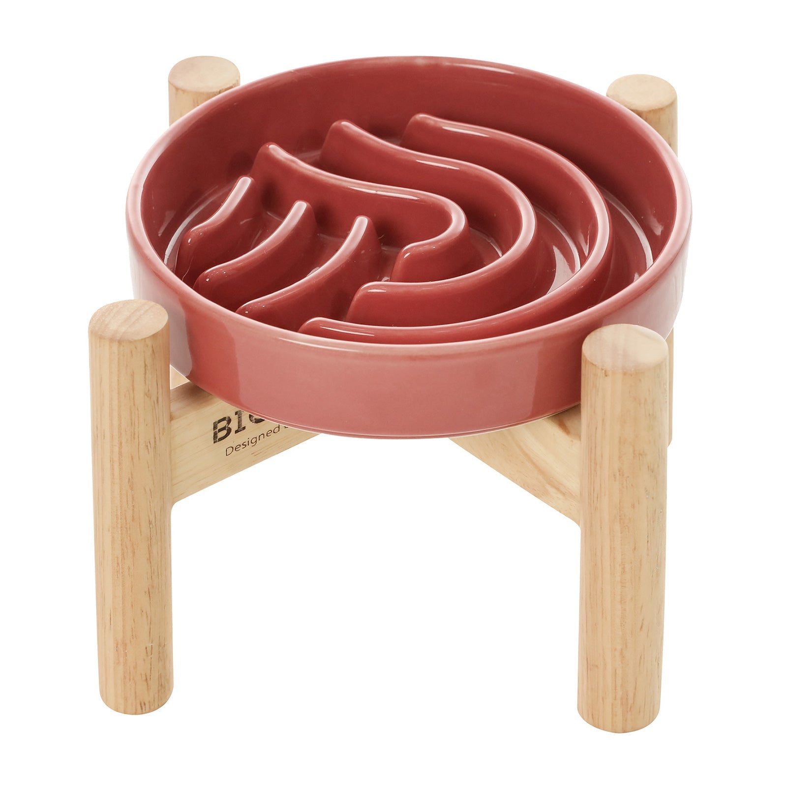 The Wave - Slow Feeder Dog Bowl Pink Wood Stand