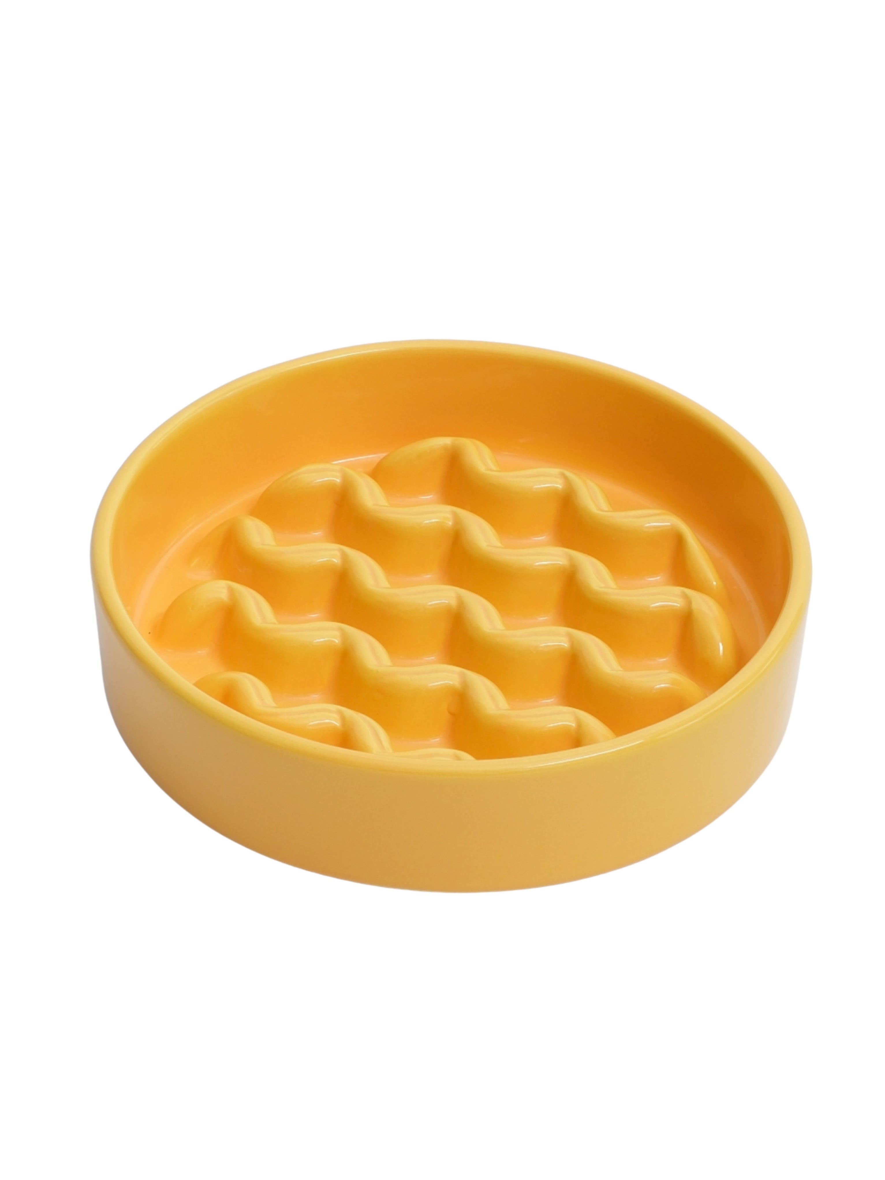 The Macaroni - Slow Feeder Dog Bowl Yellow No Wood Stand